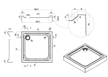 Душевой поддон Am.Pm Gem 90х90 W90T-403-090W