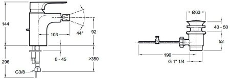 Смеситель Jacob Delafon Aleo Plus для биде с донным клапаном E72316-CP