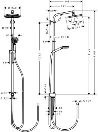 Душевая система Hansgrohe Crometta Е 240 Showerpipe Reno Ecosmart 27289000