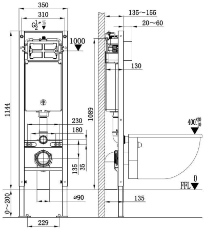 Инсталляция для унитаза WeltWasser Amberg 350 WT клавиша белый глянец