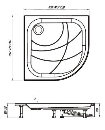 Душевой поддон 1Marka Bella 80x80 без панели 01пбн80