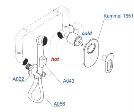 Смеситель WasserKRAFT Kammel А111856 для гигиенического душа 100см (комплект)