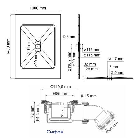 Душевой поддон WasserKRAFT Main 41T37 140х100