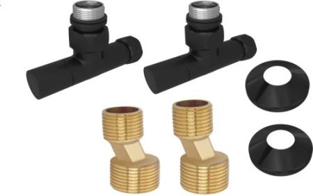 Кран угловой для п/с Aquatek 1/2x3/4 ш-г с отражателем и эксцентриком (пара) черный муар AQ 1020BL
