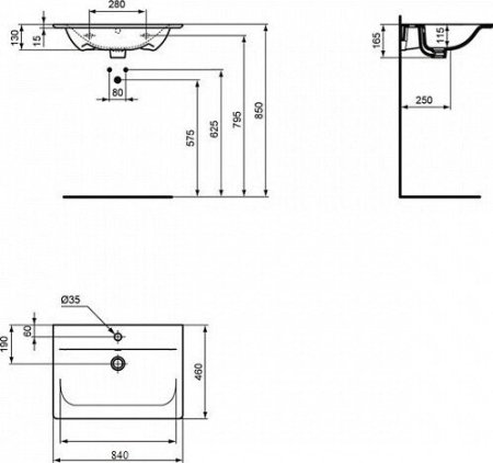 Раковина Ideal Standard Connect Air 84см подвесная/для мебели