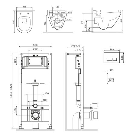 Инсталляция Am.Pm Spirit V2.0 c унитазом FlashClean с микролифтом,кнопка никель матовый