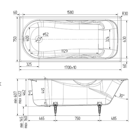 Чугунная ванна Wotte Comfort 170х75 с ручками