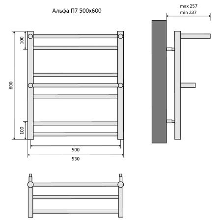 Полотенцесушитель водяной Aquatek Альфа П7 500х600 AQ RRP0760BL