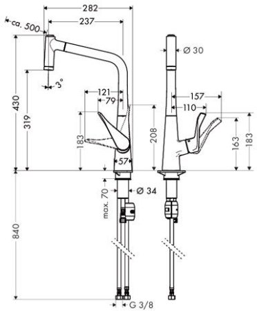 Смеситель Hansgrohe Metris для кухни с выдвижной лейкой (сталь) 14820000