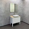Тумба с раковиной Comforty Лондон 90-2 белый глянец с бежевой столешницей