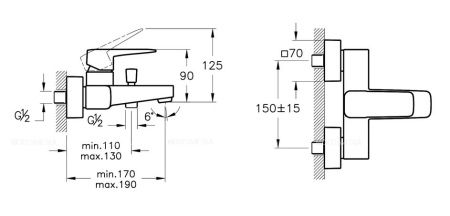 Смеситель Vitra Root Square для ванны A4273726EXP