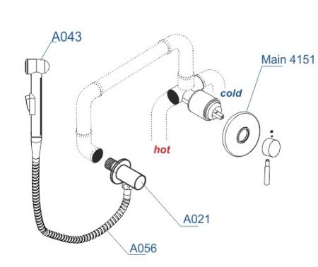 Смеситель WasserKRAFT Main A14156 для гигиенического душа 100см (комплект)