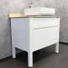 Тумба с раковиной Comforty Лондон 90-2 белый глянец с бежевой столешницей