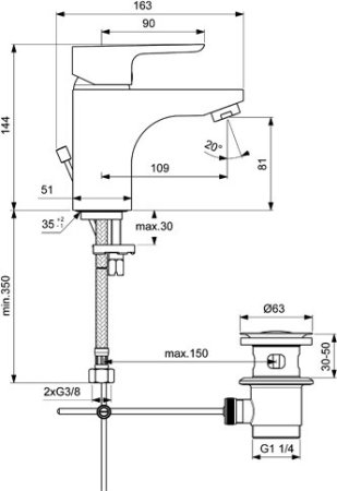 Смеситель Ideal Standard Ceraplan 3 Grande для раковины с донным клапаном