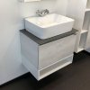 Тумба с раковиной Comforty Прага 60см дуб белый с антрацитовой столешницей