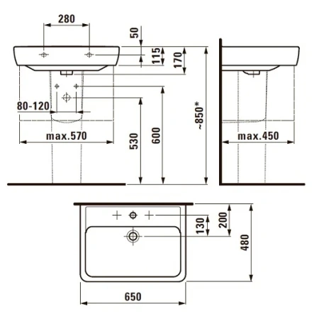 Раковина Laufen Pro A 65см 8.1895.3.000.104.1+8.1995.1.000.000.1