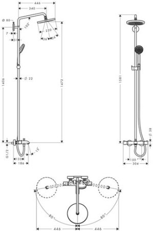 Душевая система Hansgrohe Croma Showerpipe 220 1jet 27223000