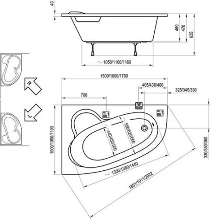 Акриловая ванна Ravak Asymmetric 170х110 (R)