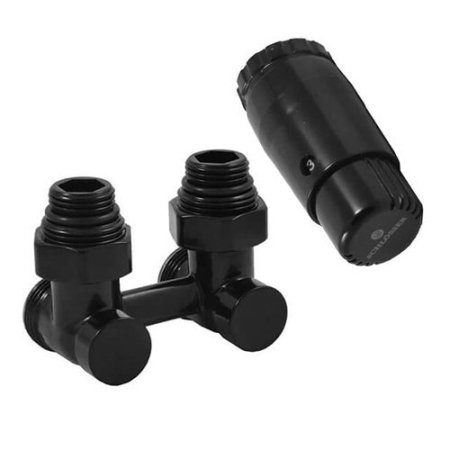 Узел нижнего подключения угловой Royal Thermo 1/2"х3/4" с термоголовкой (черный)