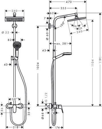 Душевая система Hansgrohe Crometta E 240 1jet Showerpipe 27284000