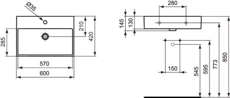 Раковина Ideal Standard Strada 60см подвесная/накладная