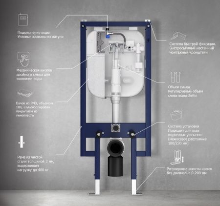 Инсталляция для унитаза Cerutti клавиша белая стекло CR557+CR06WH