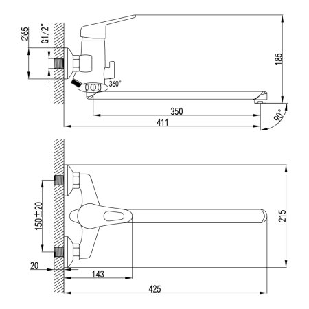 Смеситель Lemark Luna LM4151C для ванны