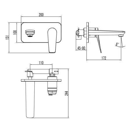 Смеситель Lemark Bronx для раковины настенный (внешняя и скрытая части) LM3726GM