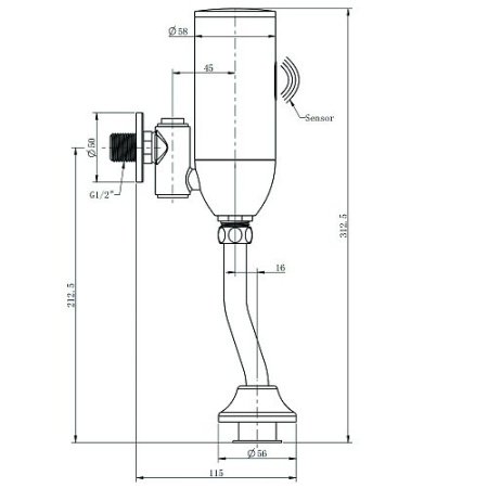 Смывной кран для писсуара Raiber Sensor RSF88307 (бесконтактный) (хром)