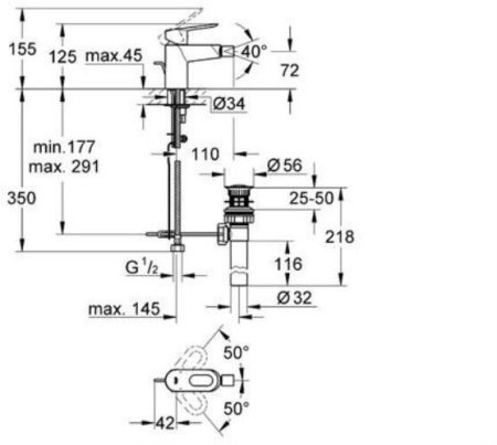 Смеситель Grohe BauLoop для биде с донным клапаном 23338000