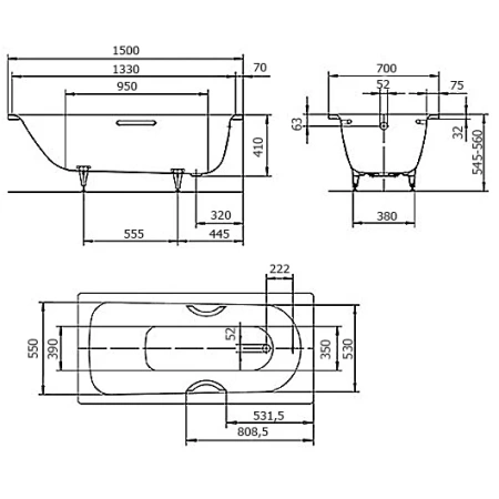 Стальная ванна Kaldewei Saniform Plus 150x70 с покрытием easy clean 111600013001