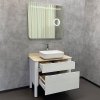 Тумба с раковиной Comforty Лондон 90-2 белый глянец с бежевой столешницей