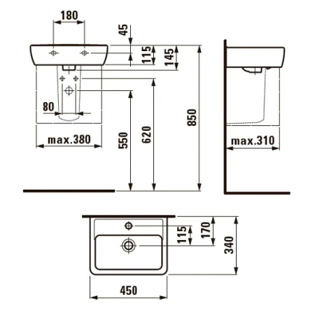 Раковина Laufen Pro A 45см 8.1195.1.000.104.1+8.1995.2.000.000.1