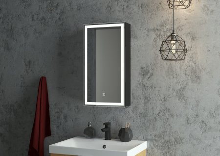 Шкаф-зеркало Continent Mirror Box black Led 35см левый