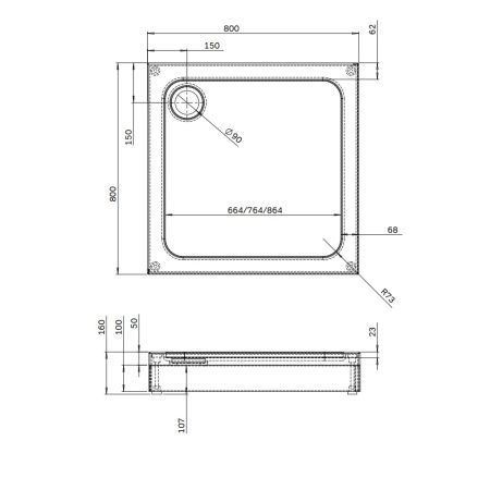 Душевой поддон Am.Pm Gem 80x80 W90T-403-080W
