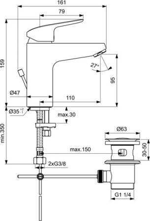 Смеситель Ideal Standard Ceraflex для раковины (с донным клапаном) B1712AA