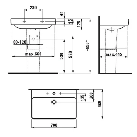 Раковина Laufen Pro S 70см 8.1096.7.000.104.1+8.1996.3.000.000.1
