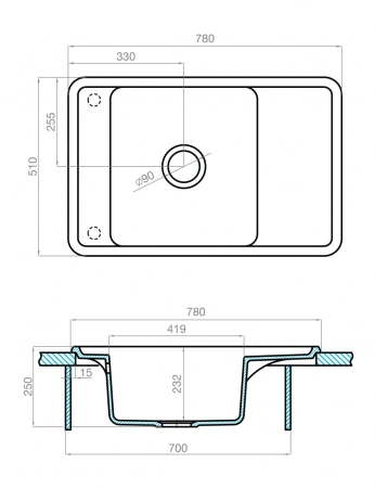 Мойка кухонная Aquaton Беллис 78x51 графит 1A725032BS210
