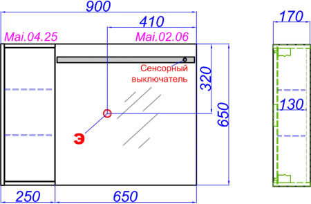 Шкаф-зеркало Aqwella Майами 90см Mai.02.06+Mai.04.25