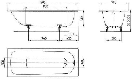 Стальная ванна Kaldewei Saniform Plus 170x70 с покрытием anti-slip+easy clean