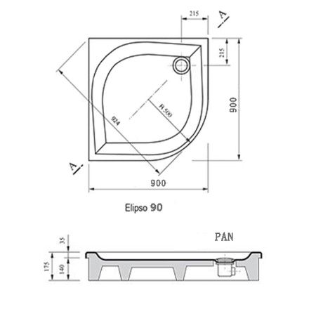 Душевой поддон Ravak Elipso 90 PAN A227701410