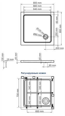 Душевой поддон WasserKRAFT Amper 29S 80x80