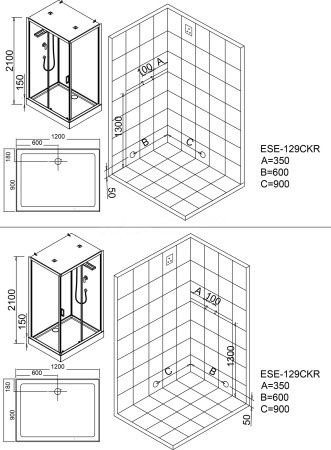 Душевая кабина Esbano ESE-129 CKRU 120х90 ESKE129CKRU