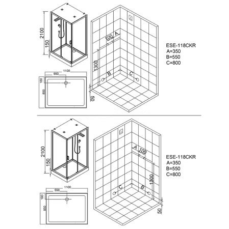 Душевая кабина Esbano ESE-118CKR 110х85 универсальный монтаж ESKE118CKR