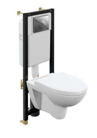 Инсталляция Cersanit Black с унитазом Cersanit Parva с микролифтом, кнопка хром 64229