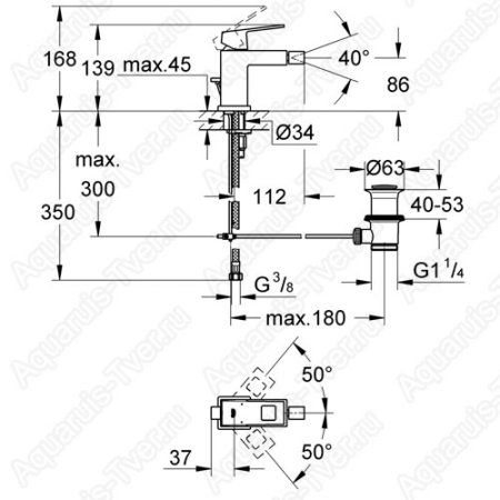 Смеситель Grohe Eurocube для биде с донным клапаном 23138000