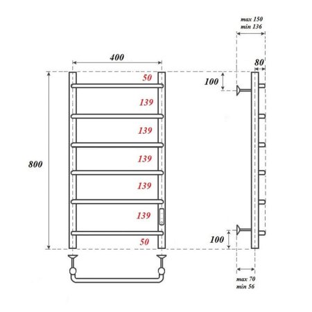 Полотенцесушитель электрический Point Ника PN08848B 80x43 (черный)