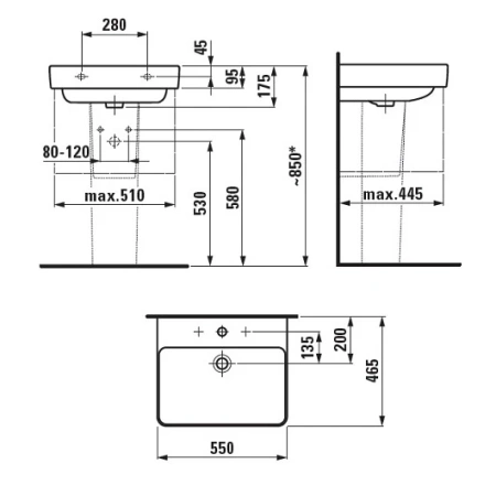 Раковина Laufen Pro S 55см 8.1096.2.000.104.1+8.1996.3.000.000.1
