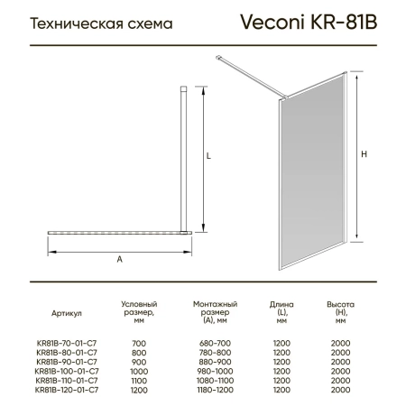 Душевая перегородка Veconi Korato KR-81 120см