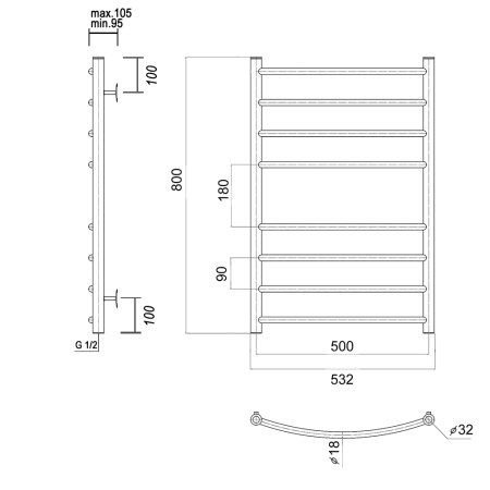 Полотенцесушитель водяной Domoterm Калипсо П8 50x80